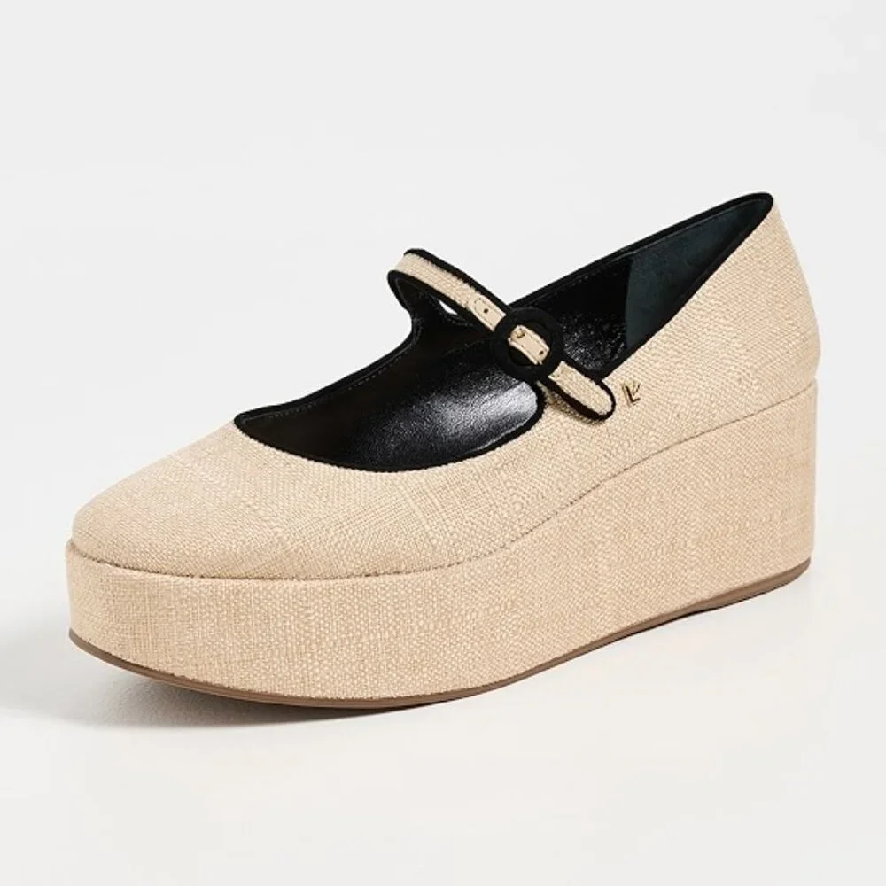 Larroude Blair Flatform In Beige Raffia